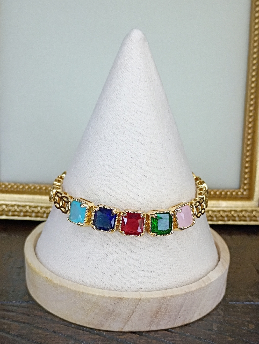 New Gold Tone Multi-Gem Square Link Bracelet - Colorful Stones 🚨